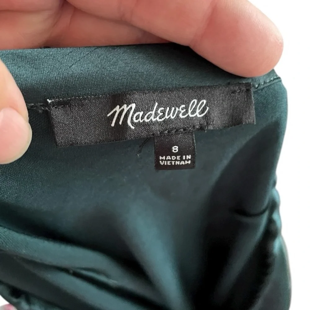 MADEWELL Drawstring Midi Slip Skirt Smokey Spruce Size 8 green 90’s Satin preppy - Picture 5 of 11